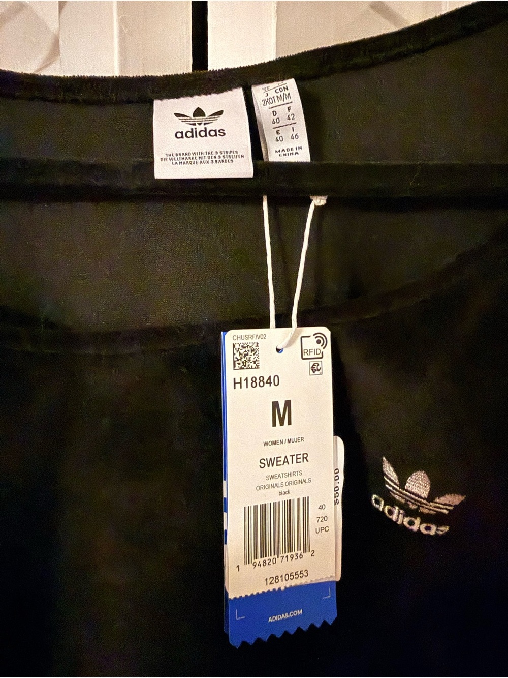 Adidas Velour Black Off the Shoulder Crop Sweatshirt NWT Sz Med - Picture 3 of 5